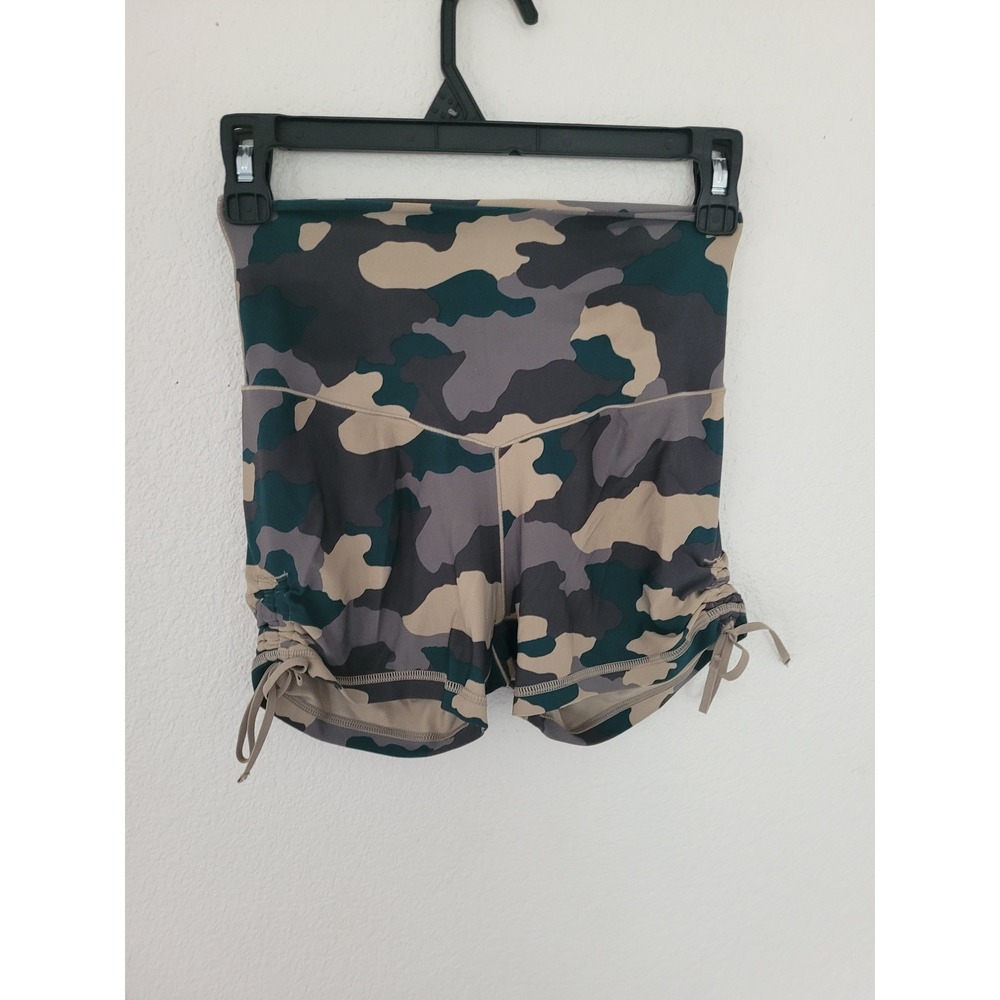 OFFLINE by Aerie Real Me Camo Ruched Side High Rise Athletic Shorts Green M #P3